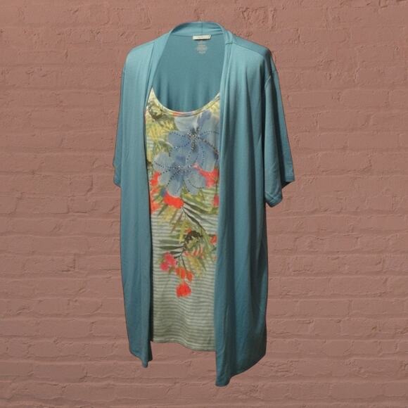 White Stag Floral Tropical T-Shirt Attached Jacket Size 4X 26W 28W Holiday NEW - Picture 1 of 9